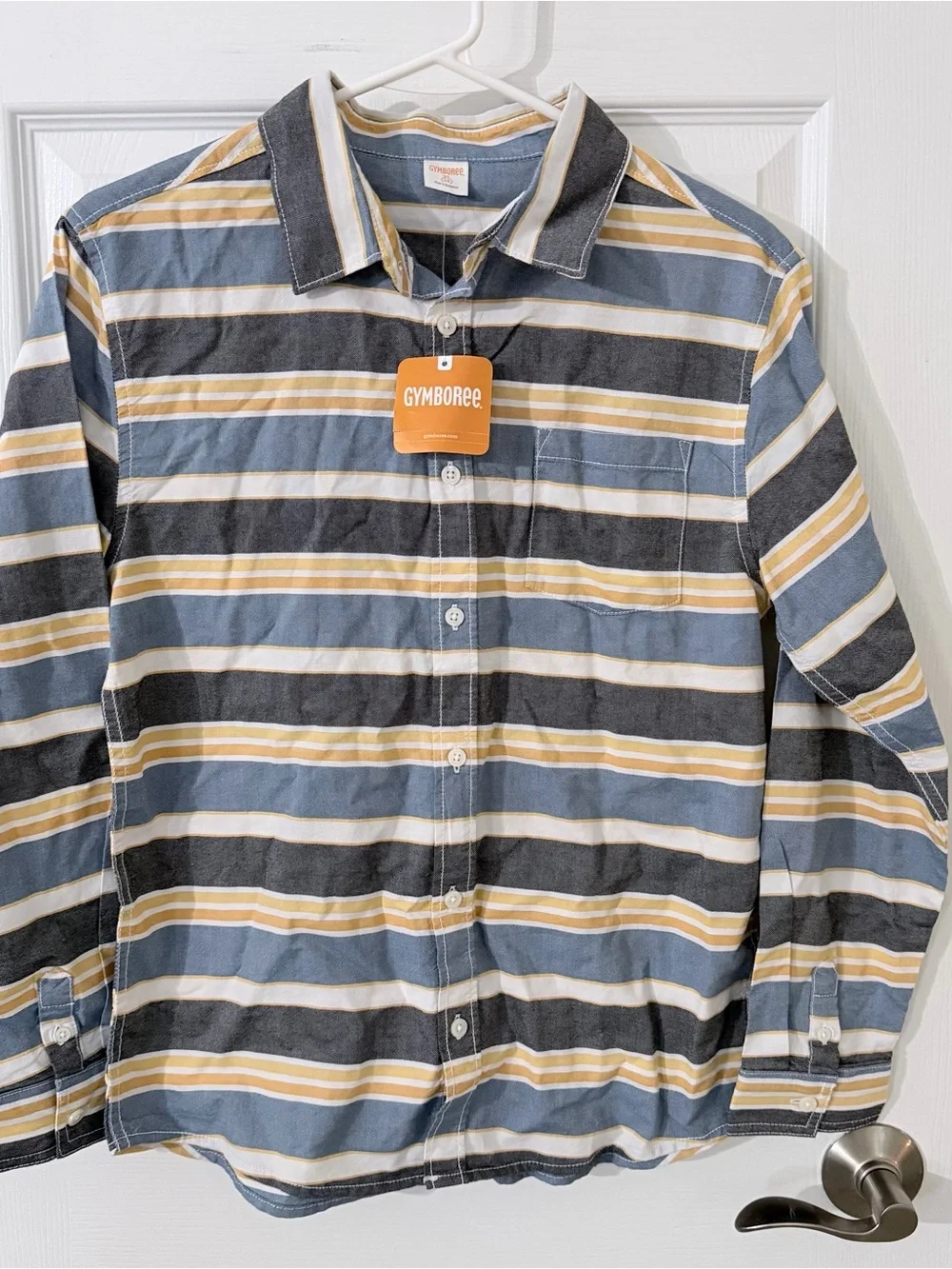 Gymboree Boy’s Long-Sleeve Striped Button-Up Shirt - Blue/Gray/Yellow